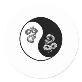 Yin and yang snake design on white background classic round sticker