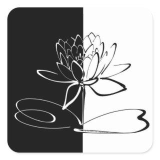 Yin Yang Black White Lotus Blossom Square Sticker
