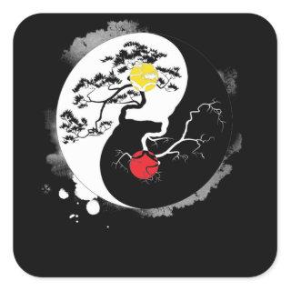 Yin Yang Bonsai Tree Japanese Buddhist Zen Square Sticker
