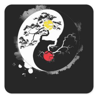 Yin Yang Bonsai Tree Japanese Buddhist Zen Square Sticker