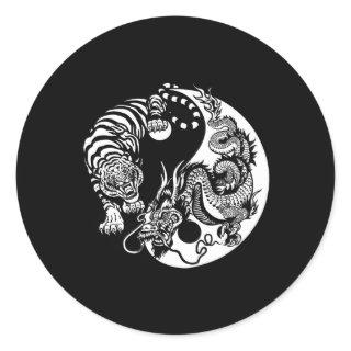 Yin Yang Dragon Tiger Classic Round Sticker