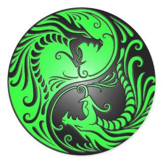 Yin Yang Dragons, green and black Classic Round Sticker