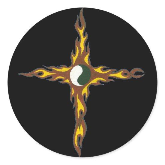 Yin Yang Fire Cross Classic Round Sticker