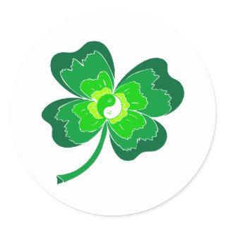Yin Yang Four Leaf Clover Classic Round Sticker