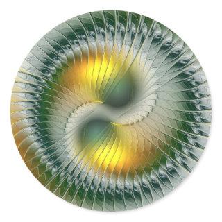 Yin Yang Green Yellow Abstract Colorful Fractal Classic Round Sticker