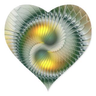 Yin Yang Green Yellow Abstract Colorful Fractal Heart Sticker