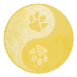 Yin Yang Paw Gold Classic Round Sticker