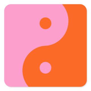 Yin Yang Pink And Orange Square Sticker