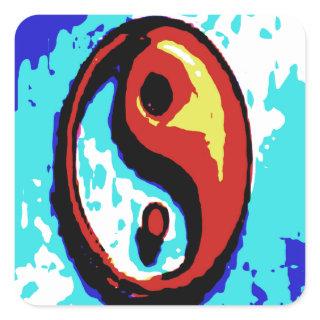 Yin Yang Sign Red and Blue Artistic Square Sticker
