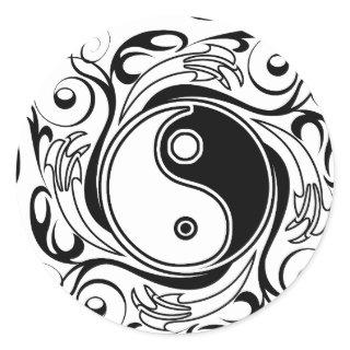 Yin & Yang Symbol Black and White Tattoo Style Classic Round Sticker
