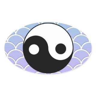 Yin Yang Symbol on Wave Background Oval Sticker