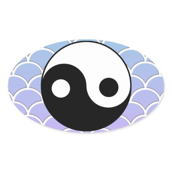 Yin Yang Symbol on Wave Background Oval Sticker