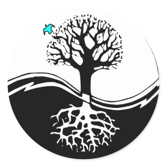 Yin Yang Tree Of Life Black & White Classic Round Sticker