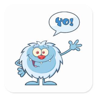 Yo Blue Monster Waving Square Sticker