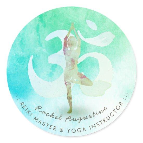 Yoga Instructor Meditation Pose Om Symbol Address Classic Round Sticker