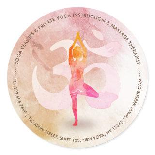 YOGA Instructor Watercolor Meditation Pose Om Sign Classic Round Sticker