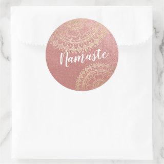 Yoga Meditation Instructor Pink Gold Foil Mandala Classic Round Sticker