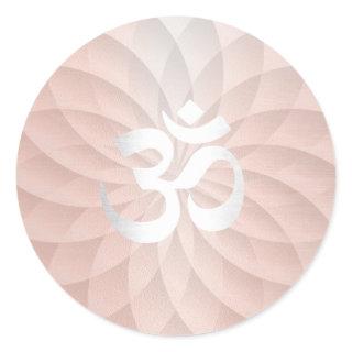 Yoga Om Sign Abstract Rose Gold Lotus Floral Classic Round Sticker