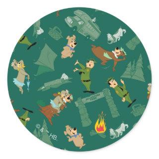 Yogi Bear and Friends Jellystone Park Camp Pattern Classic Round Sticker