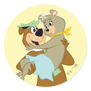 Yogi Bear Carrying Cindy Bear Classic Round Sticker