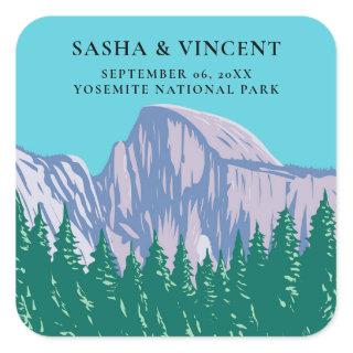 Yosemite National Park Wedding Retro Square Sticker