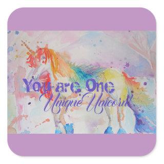 You Are One Unique Unicorn! Girls Pink Unicorns Square Sticker