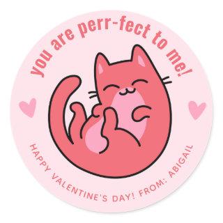 You Are Perr-fect! Cute Cat Classroom Valentine Classic Round Sticker