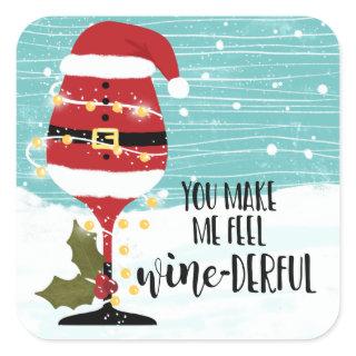 you make me feel christmas wine-derful funny wine square sticker