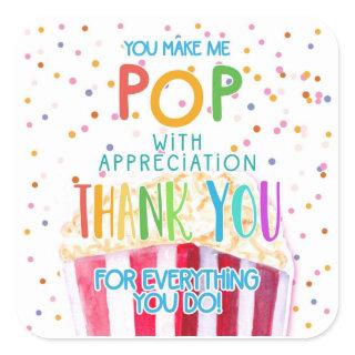 you make me pop thanks popcorn volunteer favor bag square sticker