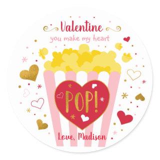You Make My Heart Pop Valentine's Day Popcorn Classic Round Sticker