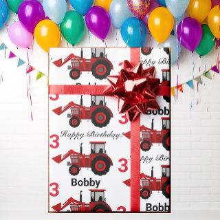 Young Boys Red Loader Tractor Name n Age Birthday