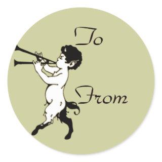Young Faun With Double Flute Classic Round Sticker