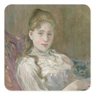 Young Girl with Cat, 1892 Square Sticker