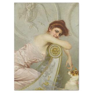 Young Lady Stroking Her Puppy Dog (by V.M. Corcos) Tissue Paper