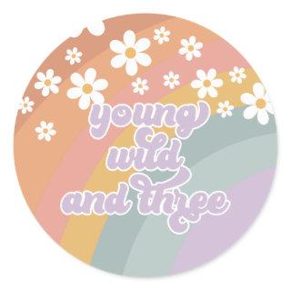 Young Wild and Three Retro Rainbow Classic Round Sticker