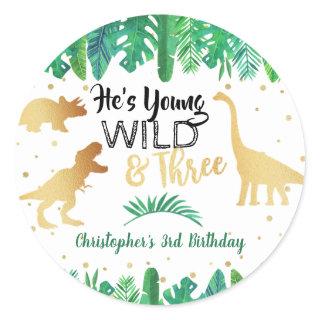 Young Wild & Three Dinosaur Boys Third Birthday Classic Round Sticker