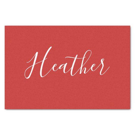 Your Custom White Script on Red Tissue Paper