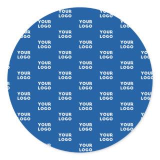Your Design or Business Logo | Blue Tiled Pattern Classic Round Sticker