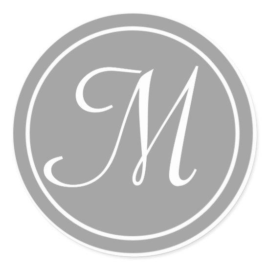 Your Letter, Monogram M, Initial Grey Classic Round Sticker