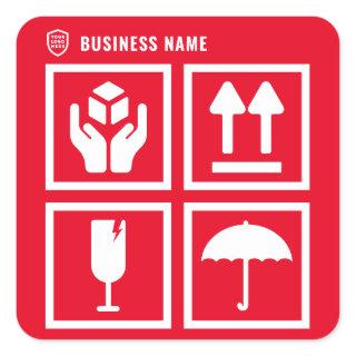 Your Logo Business | Package Handling Symbol Red Square Sticker
