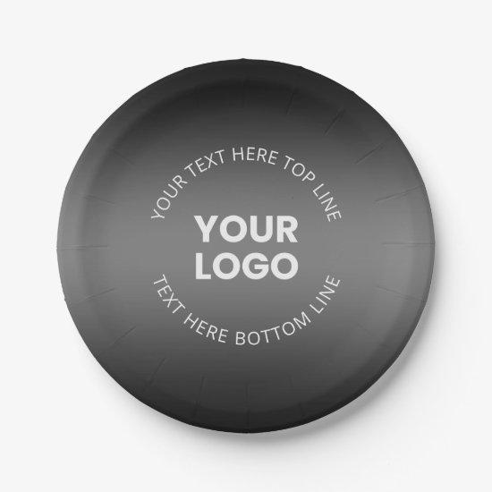 Your Logo w/Editable Black & White Gradient  Paper Plates