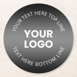Your Logo w/Editable Black & White Gradient  Round Paper Coaster