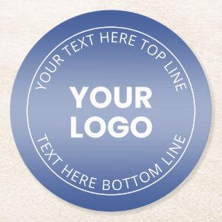 Your Logo w/Editable Blue & White Gradient  Round Paper Coaster