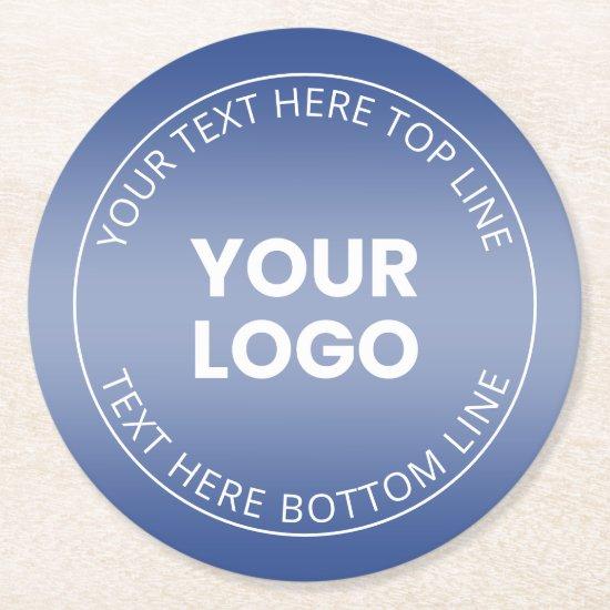 Your Logo w/Editable Blue & White Gradient  Round Paper Coaster