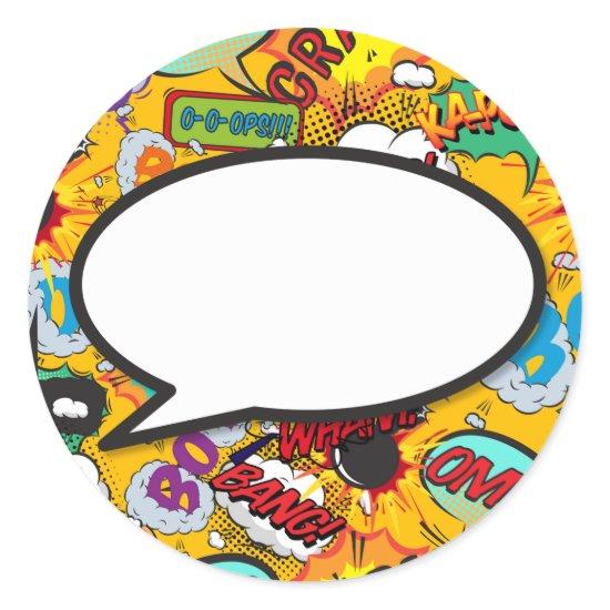 Your Message Speech Bubble Fun Retro Comic Book Classic Round Sticker