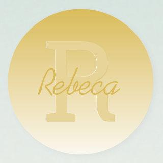 Your Name Customizable Gold Ombre & Monogram Classic Round Sticker