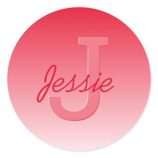 Your Name Customizable Red Ombre & Monogram Classic Round Sticker