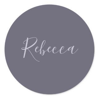 Your Name | Elegant Lavender Script on Hazy Purple Classic Round Sticker