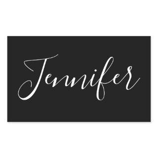 Your Name | Elegant White Script on Black Rectangular Sticker