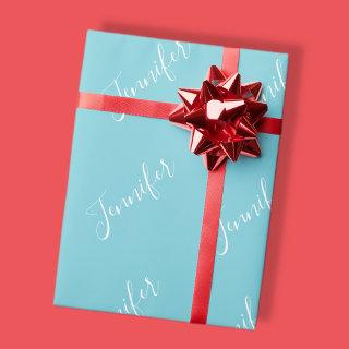 Your Name | Elegant White Script on Robin Egg Blue